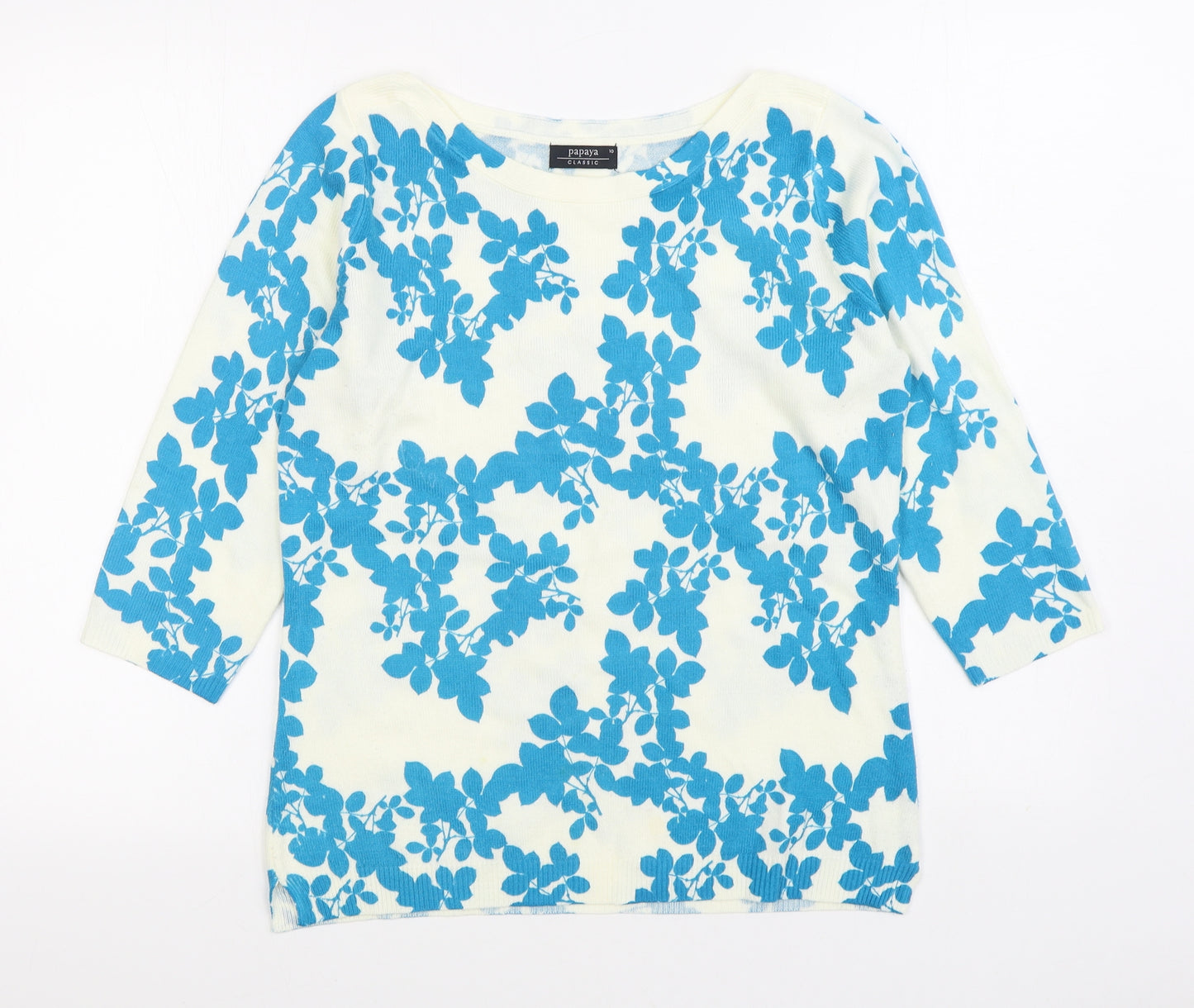 Matalan Womens White Boat Neck Floral Acrylic Pullover Jumper Size 10