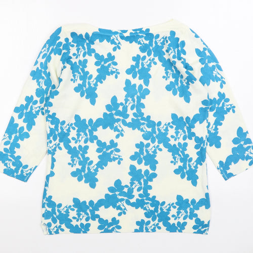 Matalan Womens White Boat Neck Floral Acrylic Pullover Jumper Size 10