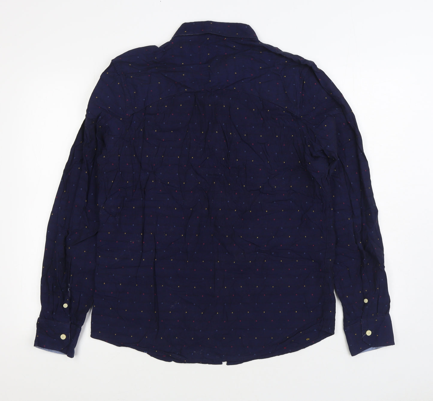 Category A Mens Blue Geometric Cotton Button-Up Size L Collared Button