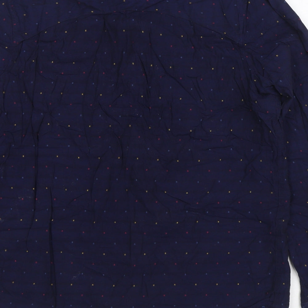 Category A Mens Blue Geometric Cotton Button-Up Size L Collared Button