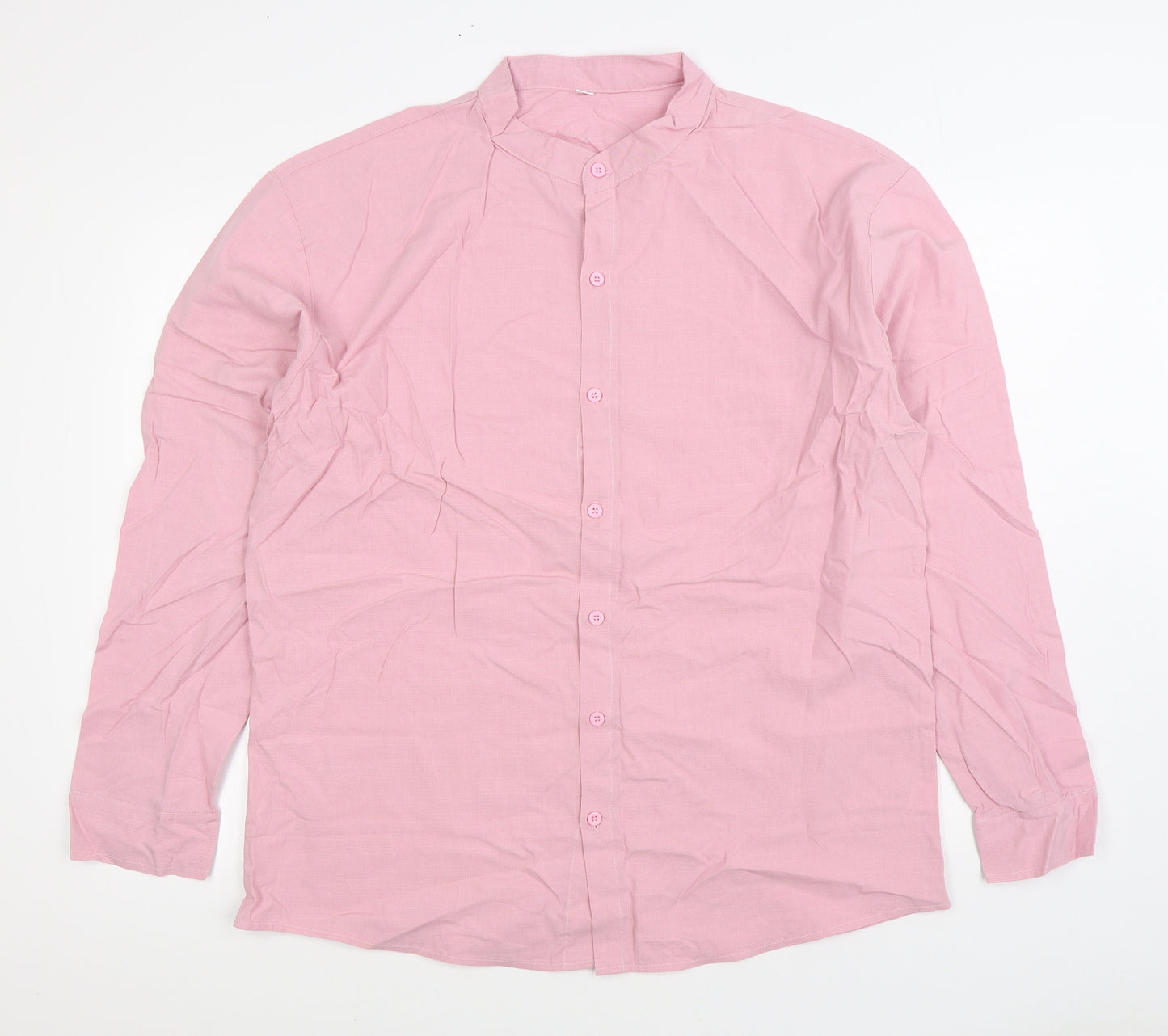 Preworn Mens Pink Linen Button-Up Size 2XL Round Neck Button