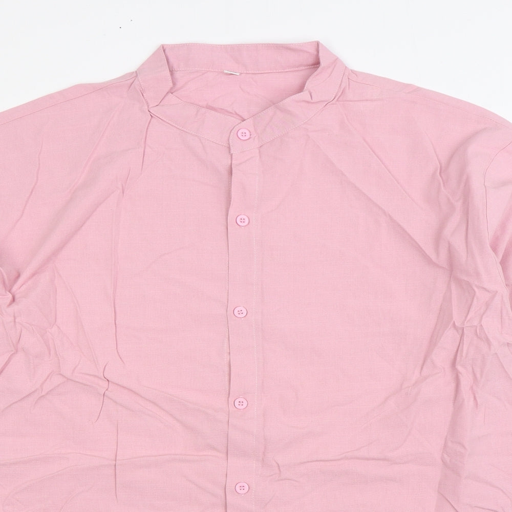 Preworn Mens Pink Linen Button-Up Size 2XL Round Neck Button