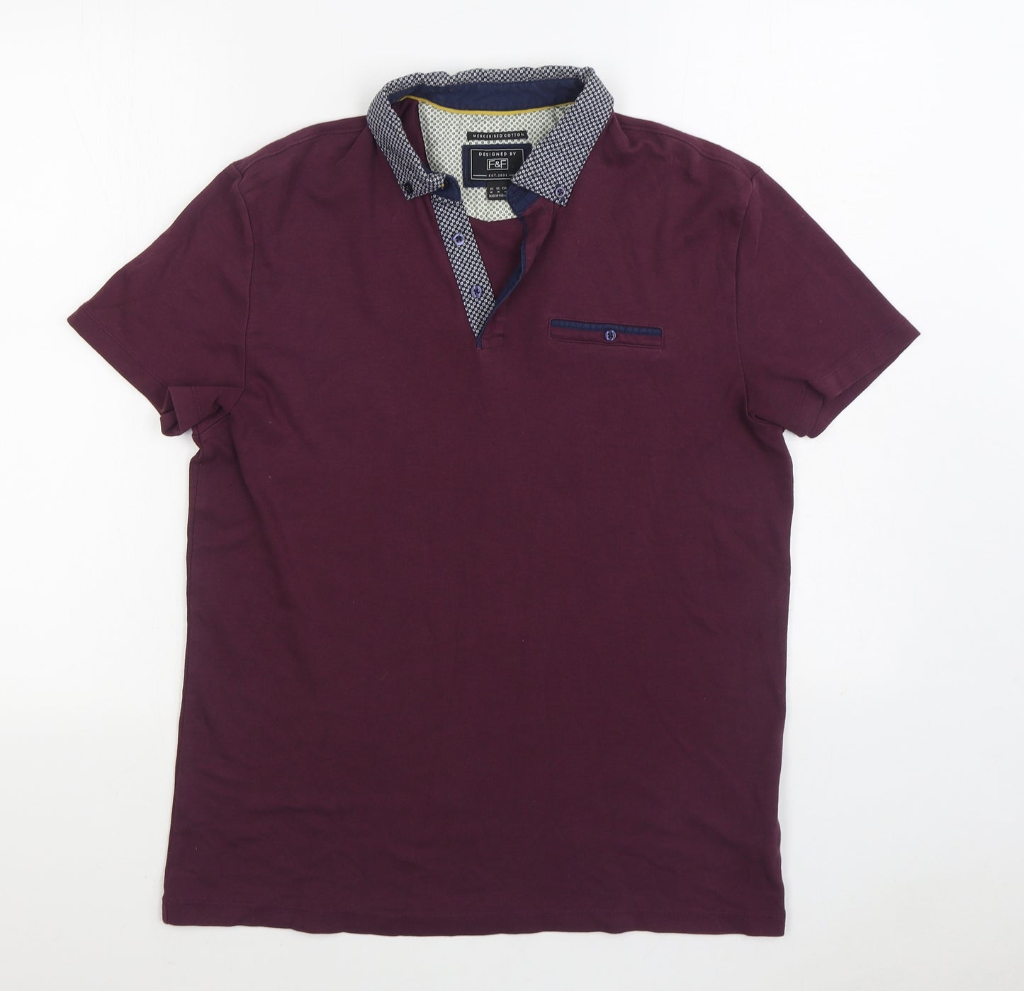 F&F Mens Red 100% Cotton Polo Size M Collared Pullover