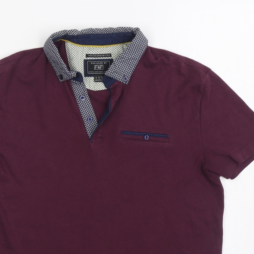 F&F Mens Red 100% Cotton Polo Size M Collared Pullover