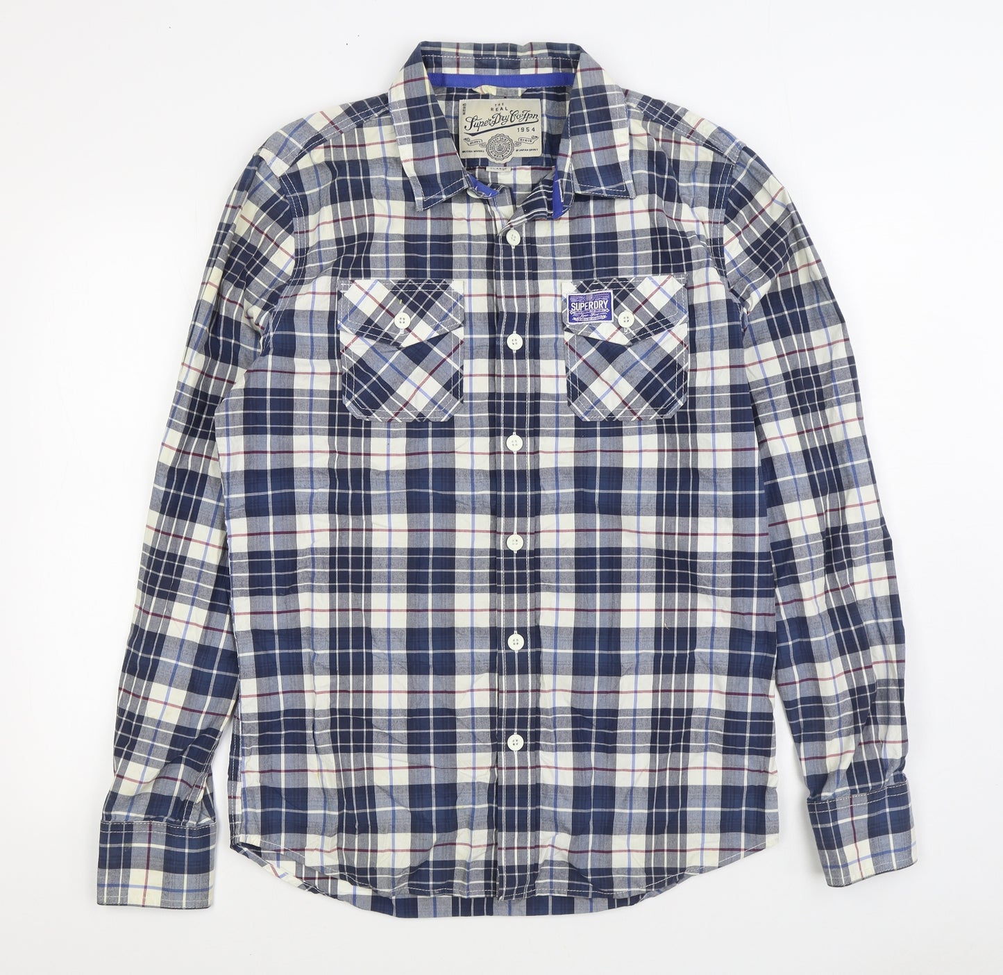 Superdry Mens Blue Plaid Cotton Button-Up Size XL Collared Button