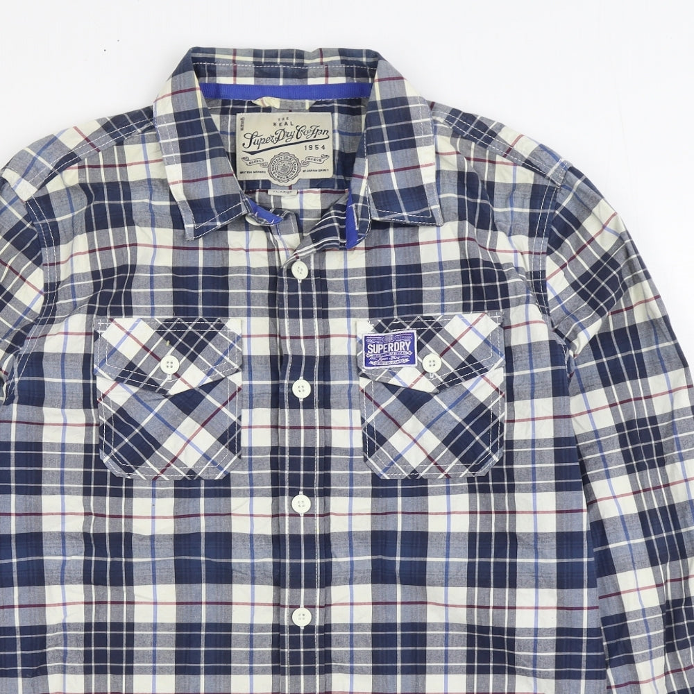 Superdry Mens Blue Plaid Cotton Button-Up Size XL Collared Button