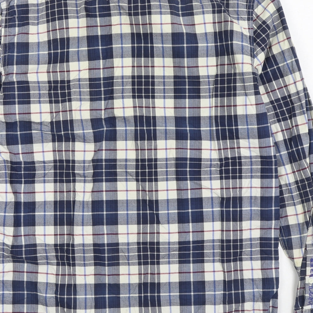 Superdry Mens Blue Plaid Cotton Button-Up Size XL Collared Button