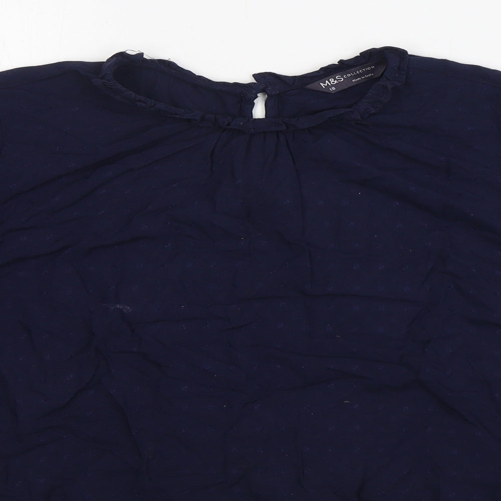 Marks and Spencer Womens Blue Viscose Basic Blouse Size 18 Round Neck