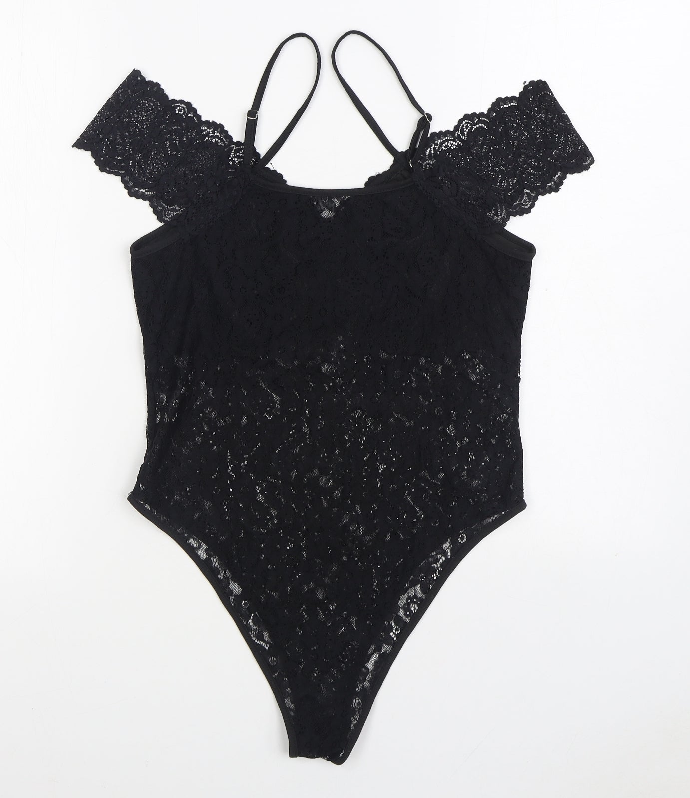 SheIn Womens Black Polyester Bodysuit One-Piece Size L Pullover