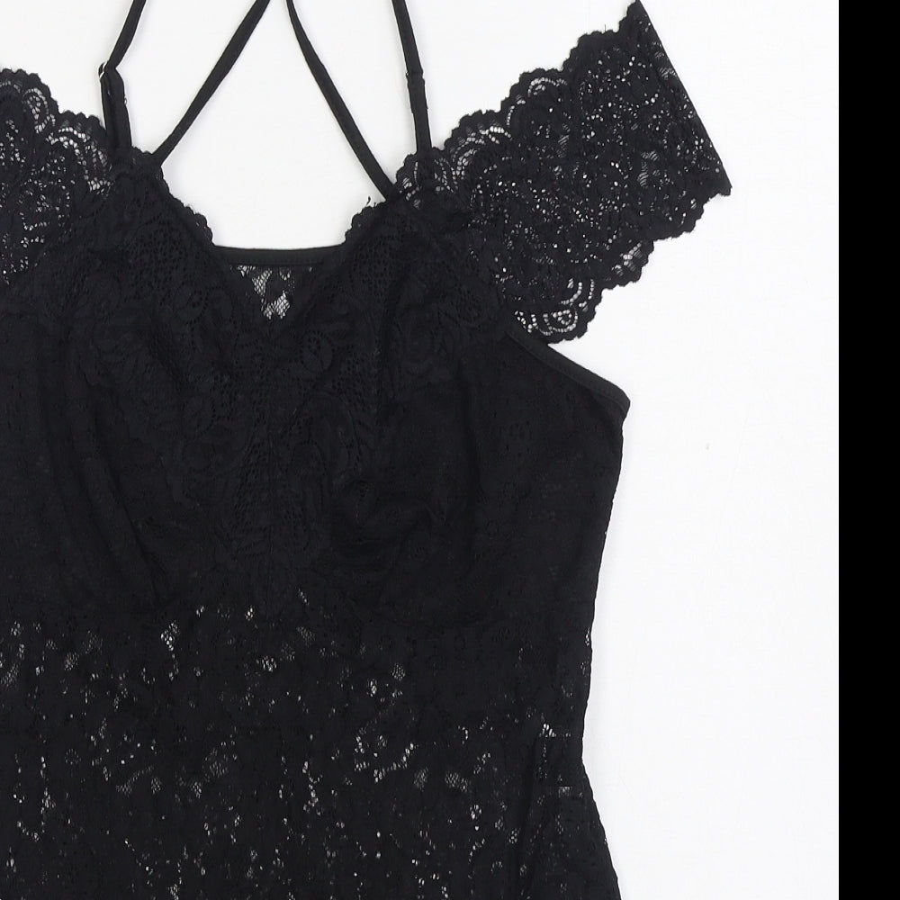 SheIn Womens Black Polyester Bodysuit One-Piece Size L Pullover