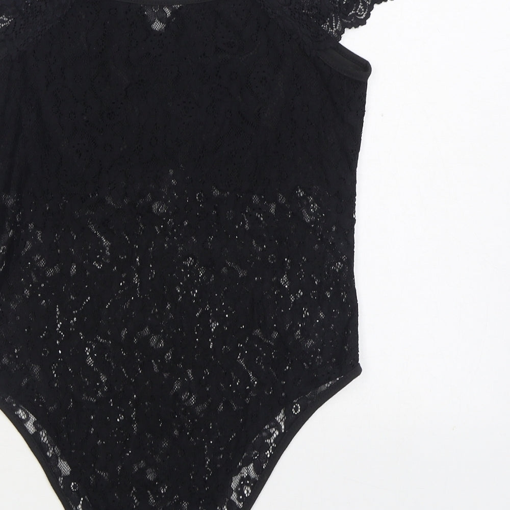 SheIn Womens Black Polyester Bodysuit One-Piece Size L Pullover