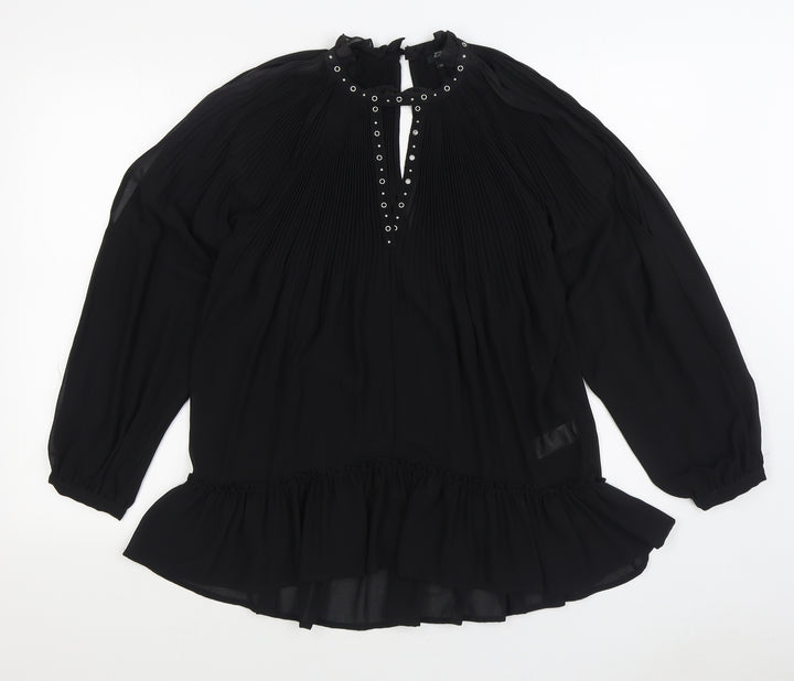 River Island Womens Black Polyester Basic Blouse Size 10 Roll Neck