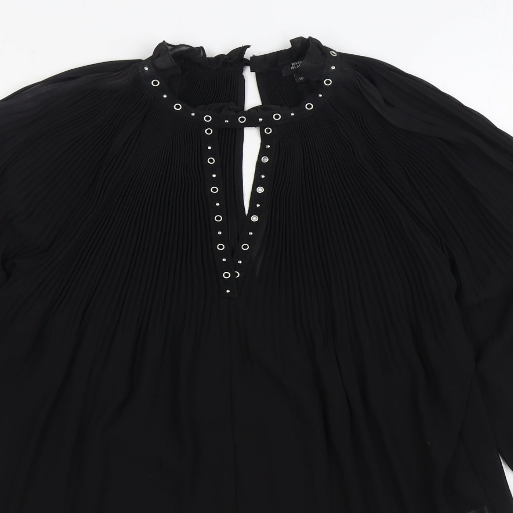 River Island Womens Black Polyester Basic Blouse Size 10 Roll Neck
