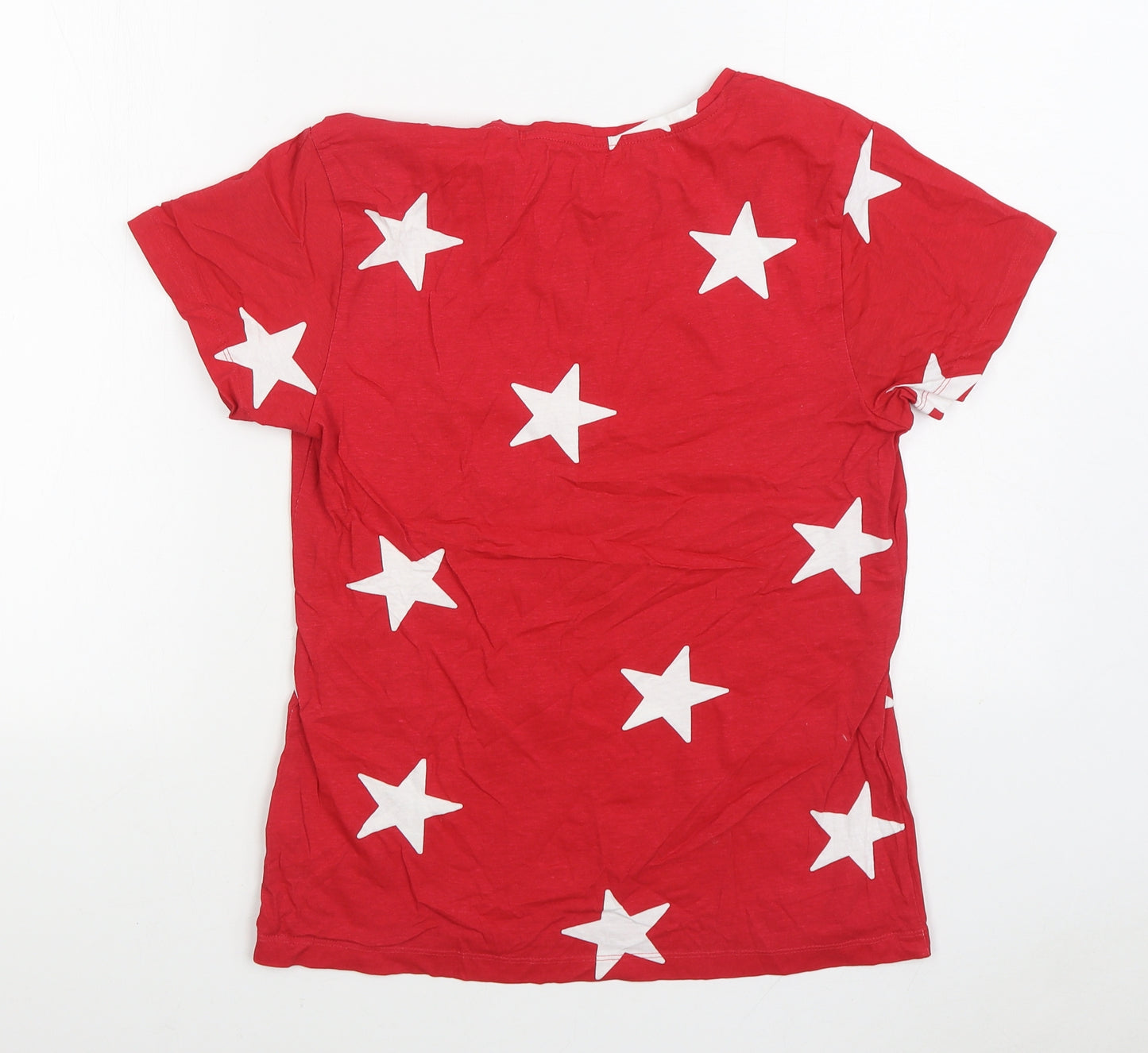 Primark Womens Red Geometric Cotton Basic T-Shirt Size S Round Neck