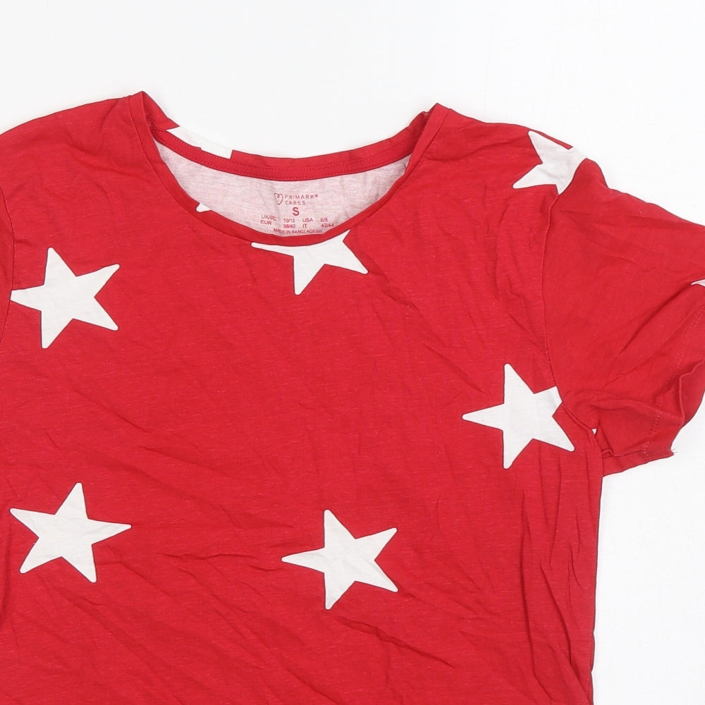 Primark Womens Red Geometric Cotton Basic T-Shirt Size S Round Neck