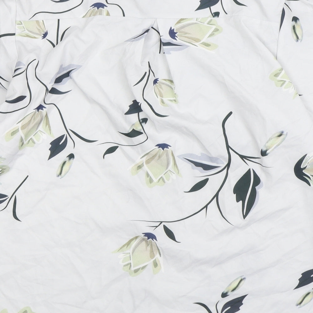 Preworn Womens Grey Floral Cotton Basic Blouse Size M Round Neck