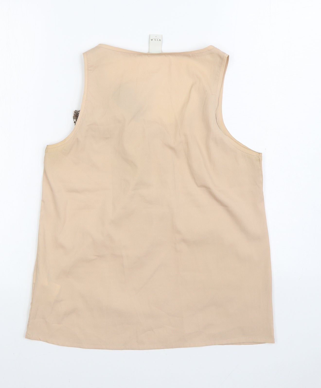 VILA Womens Beige Polyester Basic Blouse Size S Scoop Neck