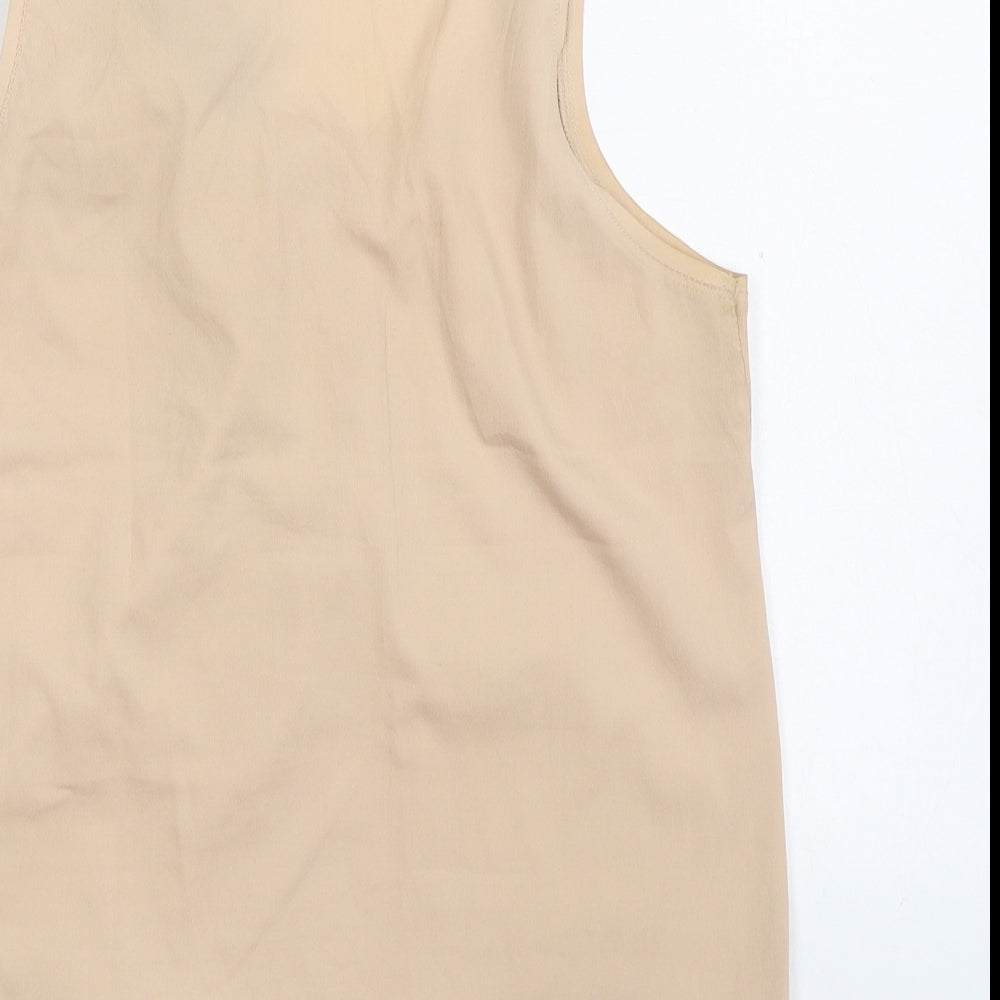 VILA Womens Beige Polyester Basic Blouse Size S Scoop Neck