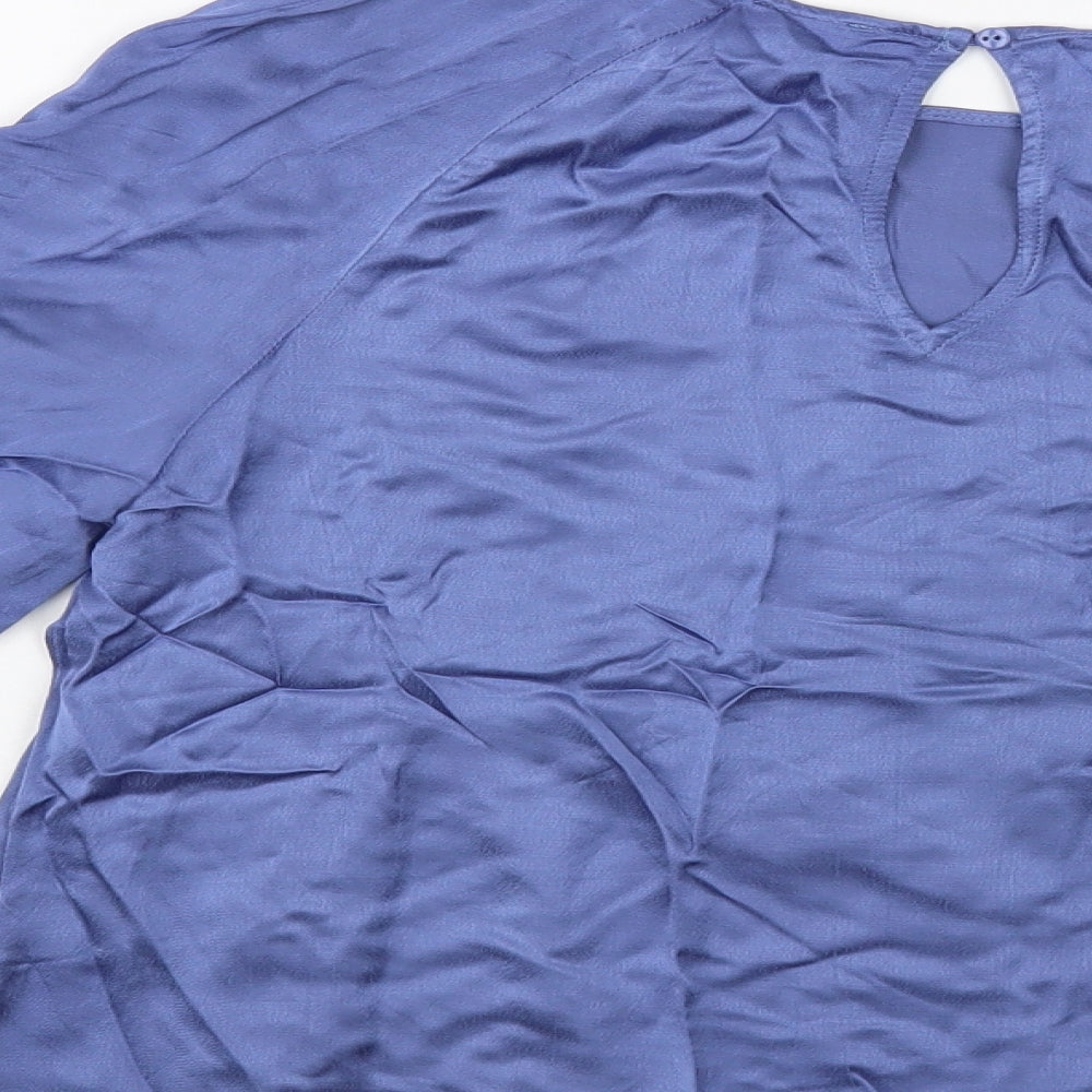 Marks and Spencer Womens Blue Viscose Basic Blouse Size 6 Boat Neck