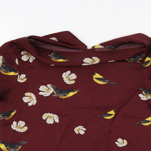 Zara Womens Brown Floral Polyester Basic Blouse Size XS Collared
