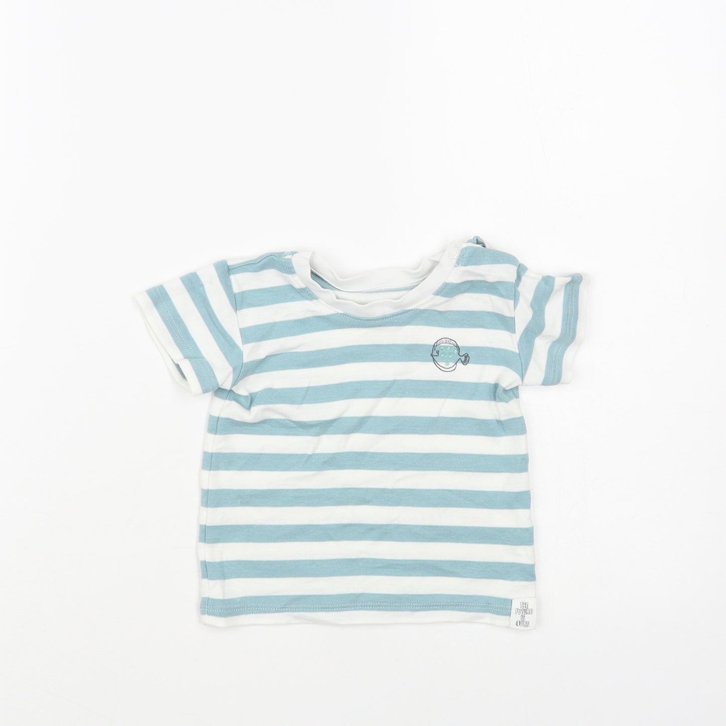 Marks and Spencer Baby White Striped Cotton Pullover T-Shirt Size 3-6 Months Crew Neck Snap