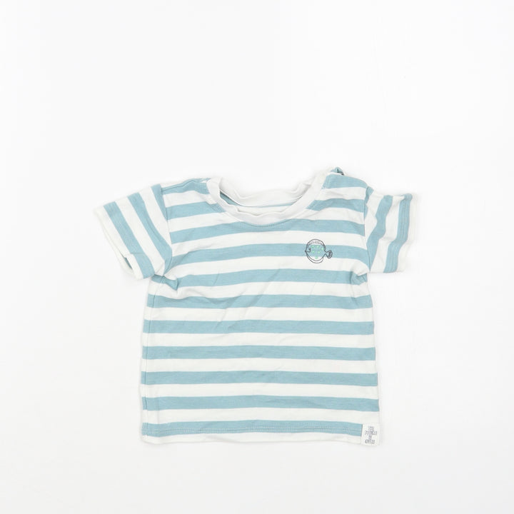 Marks and Spencer Baby White Striped Cotton Pullover T-Shirt Size 3-6 Months Crew Neck Snap