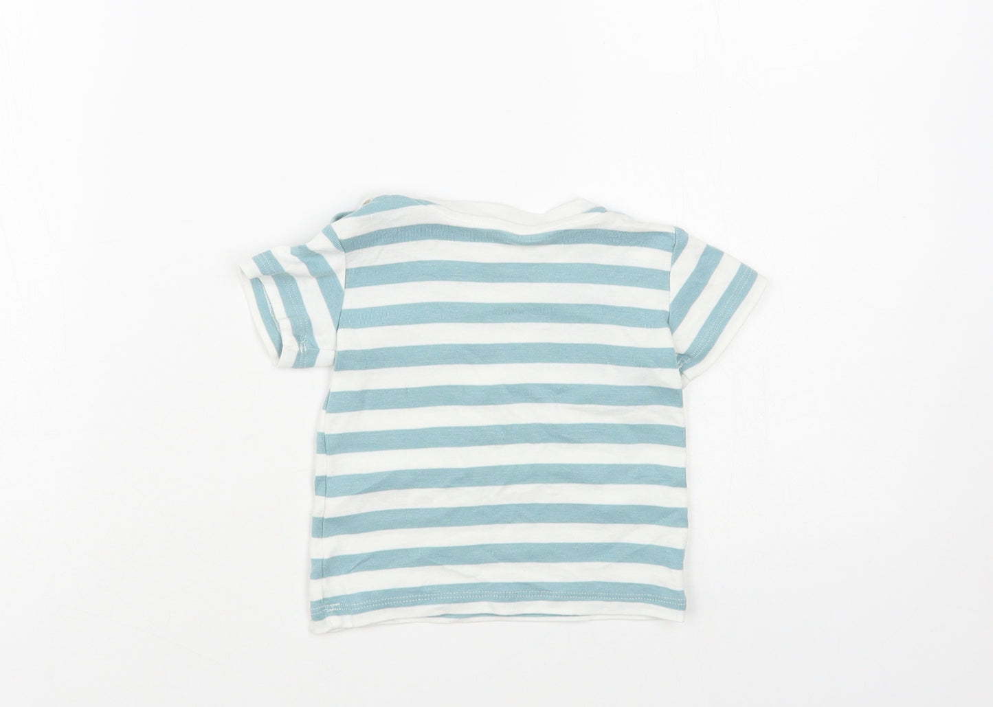 Marks and Spencer Baby White Striped Cotton Pullover T-Shirt Size 3-6 Months Crew Neck Snap