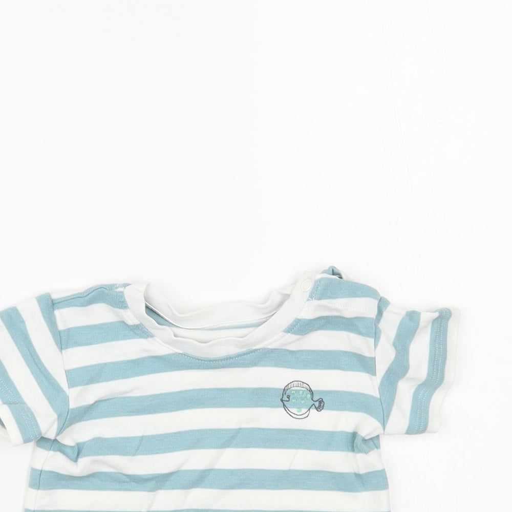 Marks and Spencer Baby White Striped Cotton Pullover T-Shirt Size 3-6 Months Crew Neck Snap