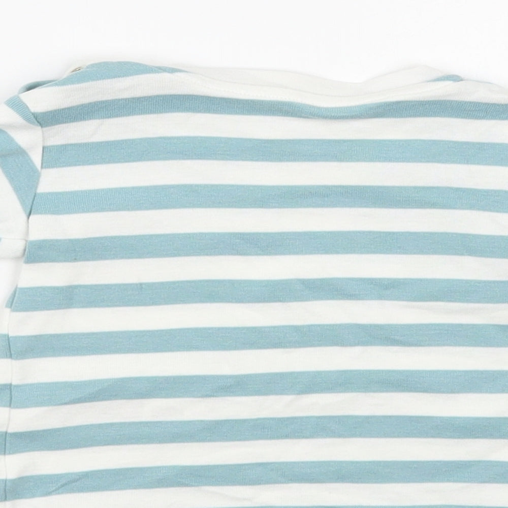 Marks and Spencer Baby White Striped Cotton Pullover T-Shirt Size 3-6 Months Crew Neck Snap
