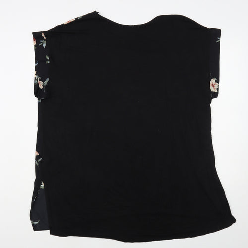 New Look Womens Black Floral Polyester Basic Blouse Size 26 Boat Neck