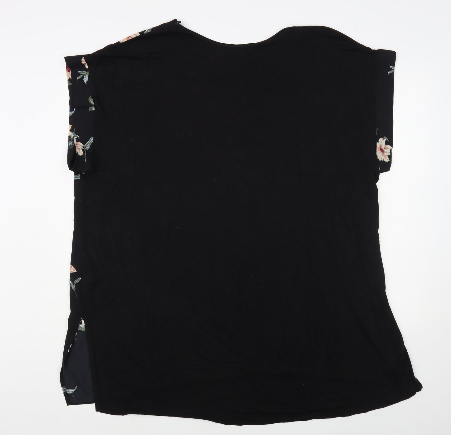 New Look Womens Black Floral Polyester Basic Blouse Size 26 Boat Neck