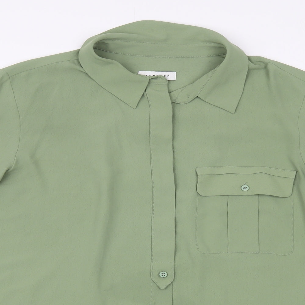 Topshop Womens Green Polyester Basic Button-Up Size 16 Collared