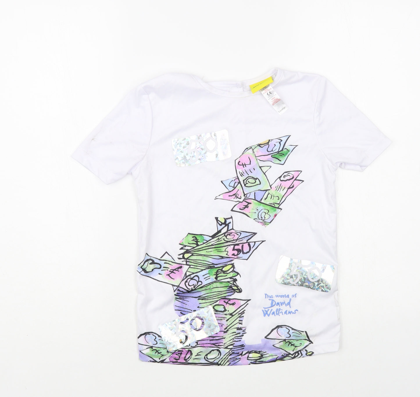 George Girls White Polyester Pullover T-Shirt Size 7-8 Years Crew Neck Button - David Walliams