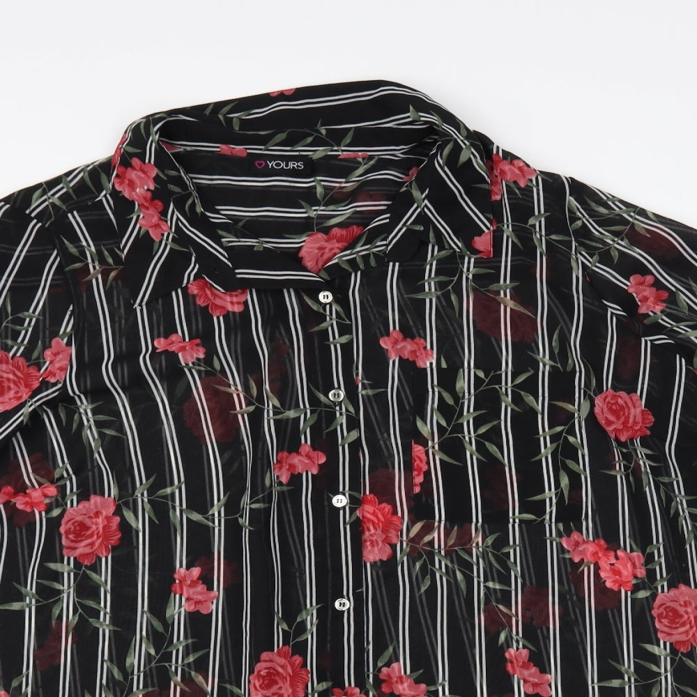 Love Yours Womens Black Floral Polyester Tunic Button-Up Size 22 Collared