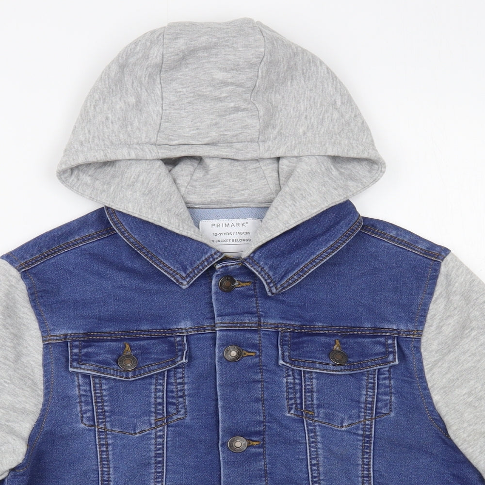 Primark Boys Blue Colourblock Basic Jacket Jacket Size 10-11 Years Button
