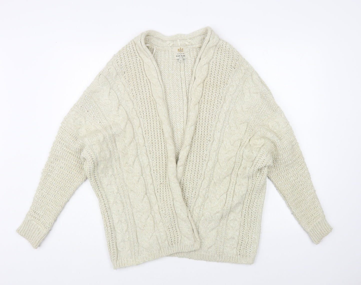 River Island Womens Beige V-Neck Acrylic Cardigan Jumper Size 8