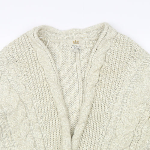 River Island Womens Beige V-Neck Acrylic Cardigan Jumper Size 8