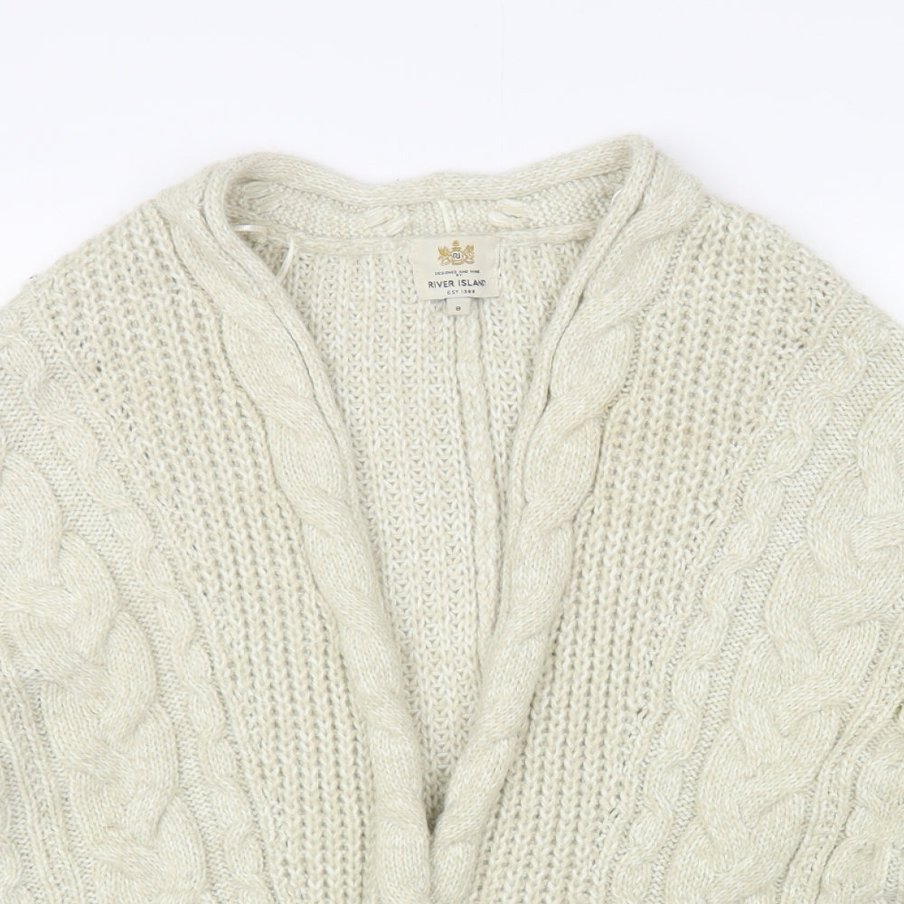 River Island Womens Beige V-Neck Acrylic Cardigan Jumper Size 8