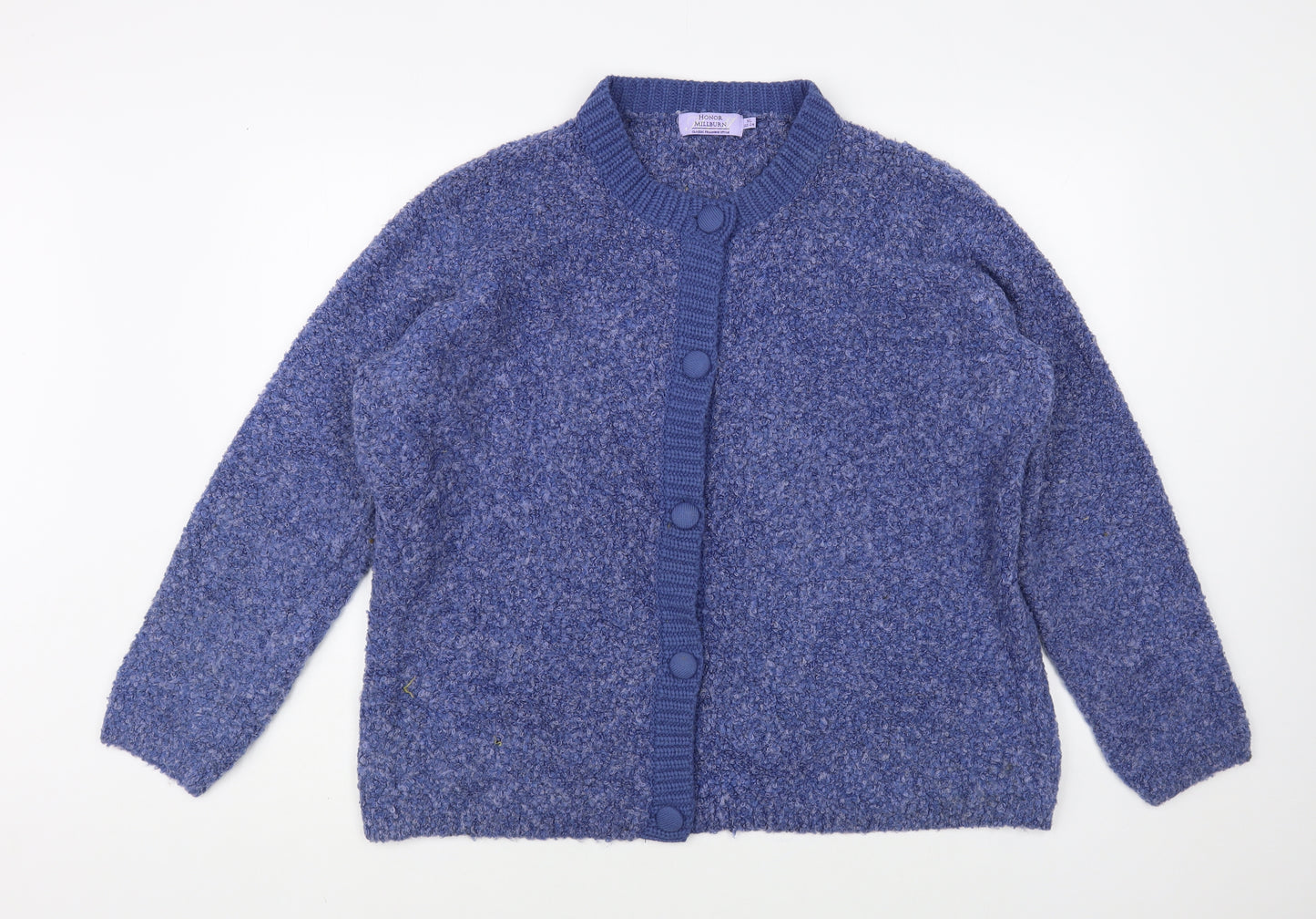 Honor Milburn Womens Blue Crew Neck Acrylic Cardigan Jumper Size XL