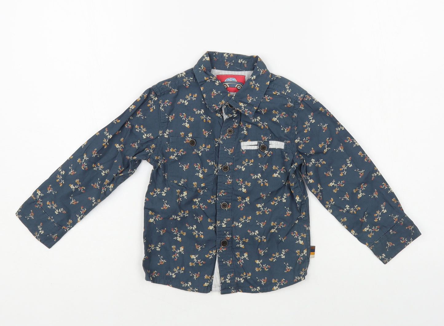 Mothercare Baby Blue Floral Cotton Basic Button-Up Size 18-24 Months Collared Button