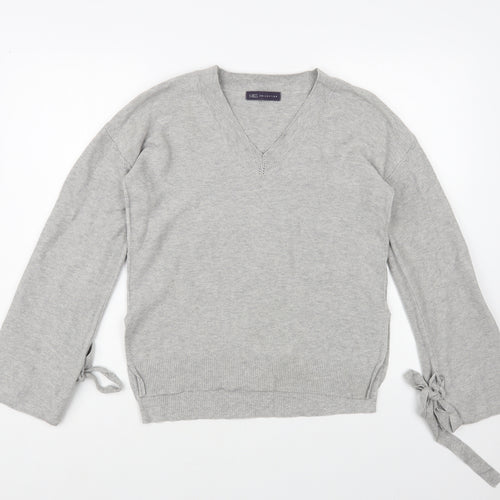 Marks and Spencer Womens Grey V-Neck Cotton Pullover Jumper Size 8