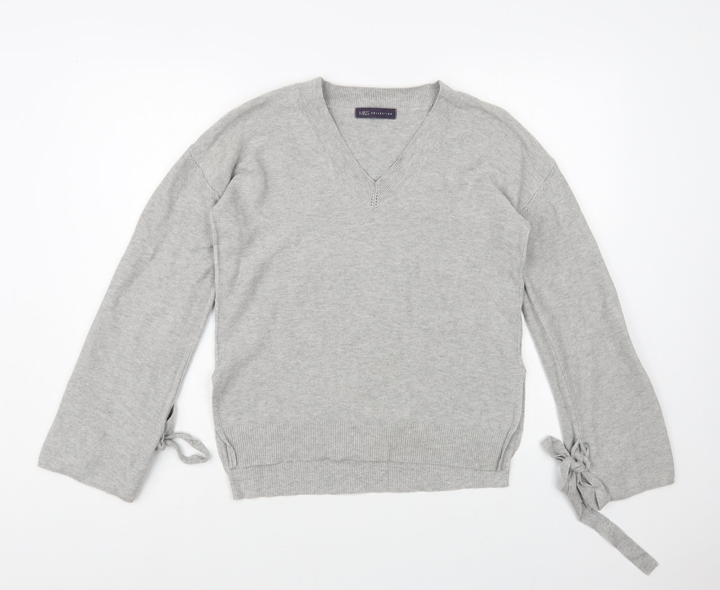 Marks and Spencer Womens Grey V-Neck Cotton Pullover Jumper Size 8