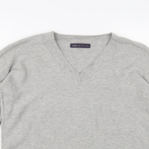 Marks and Spencer Womens Grey V-Neck Cotton Pullover Jumper Size 8