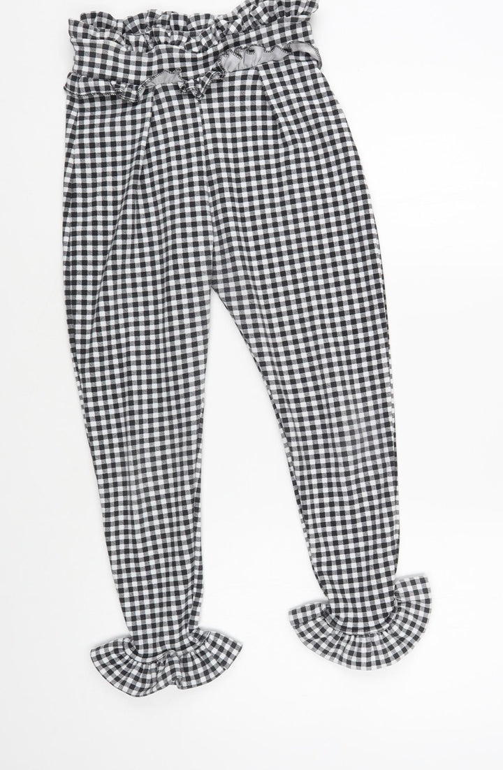 PRETTYLITTLETHING Womens Black Check Polyester Cropped Trousers Size 6 L24 in Regular