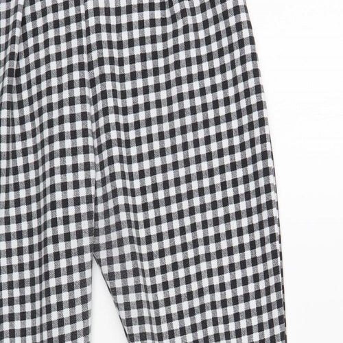PRETTYLITTLETHING Womens Black Check Polyester Cropped Trousers Size 6 L24 in Regular