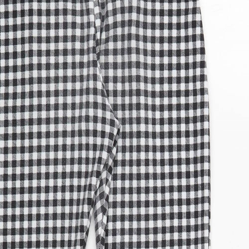 PRETTYLITTLETHING Womens Black Check Polyester Cropped Trousers Size 6 L24 in Regular