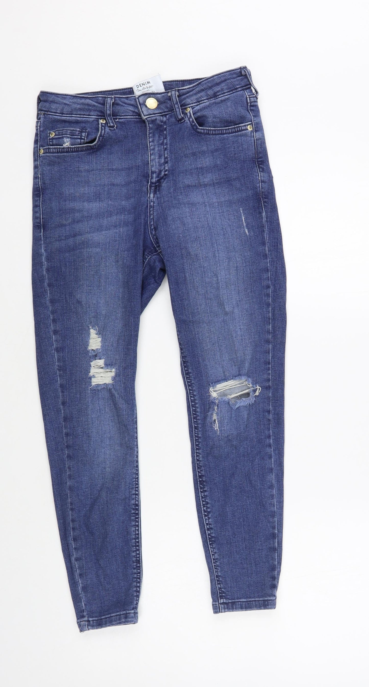 Miss Selfridge Womens Blue Cotton Skinny Jeans Size 8 L24.5 in Regular Button