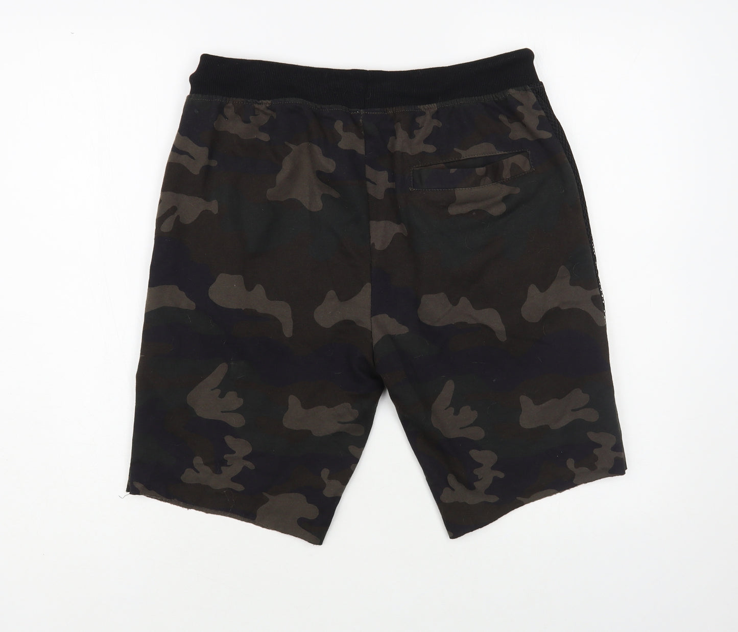PEP&CO Mens Black Camouflage Cotton Sweat Shorts Size S L10 in Regular Drawstring