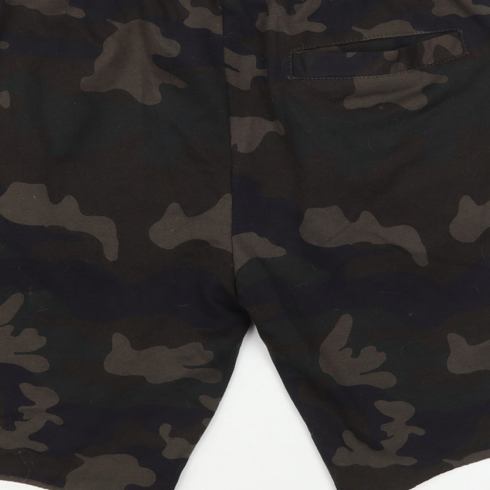PEP&CO Mens Black Camouflage Cotton Sweat Shorts Size S L10 in Regular Drawstring