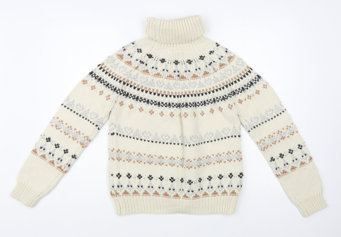 TU Womens Ivory Roll Neck Fair Isle Acrylic Pullover Jumper Size 8